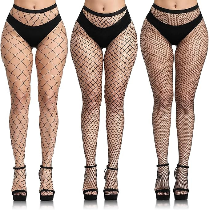 Buauty 3 pcs black fishnet stockings for women, fish nets women tights, fishnet tights ladies plus s | Amazon (US)