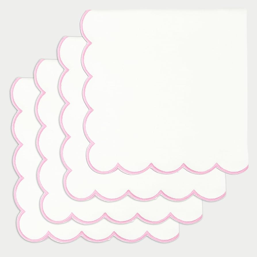 Scalloped Embroidery Cloth Napkins Table Decor Spring 100% Cotton Set of 4-18 x 18 inch - White -... | Amazon (US)