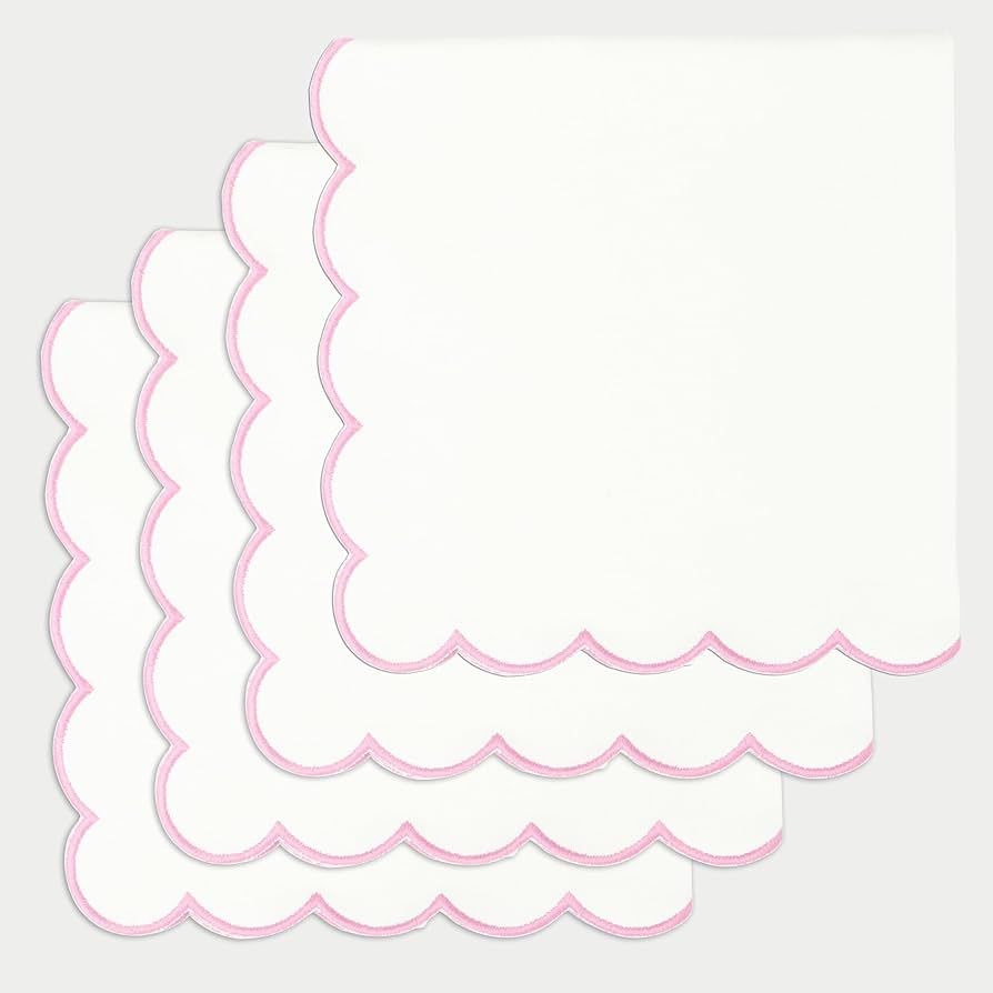 Scalloped Embroidery Cloth Napkins Table Decor Spring 100% Cotton Set of 4-18 x 18 inch - White -... | Amazon (US)