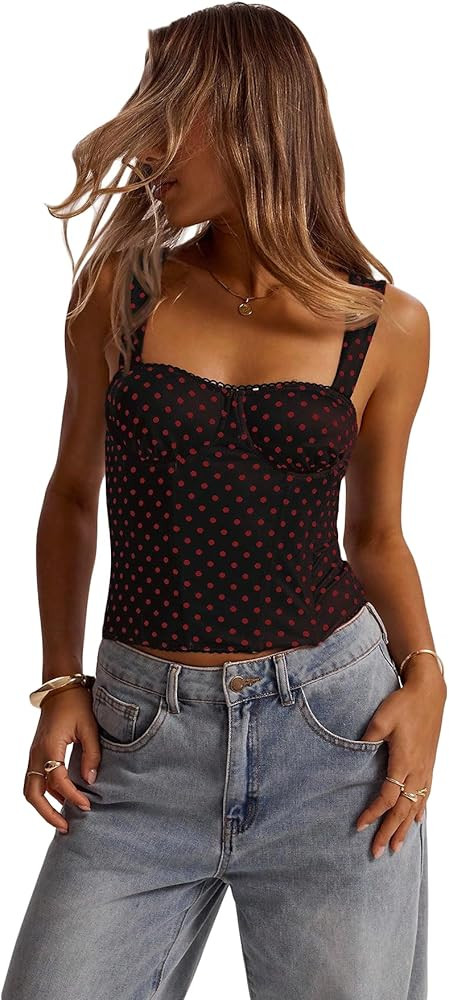 SOLY HUX Women's Polka Dots Corset Tops Y2k Sleeveless Bustier Going Out Crop Tank Top | Amazon (US)