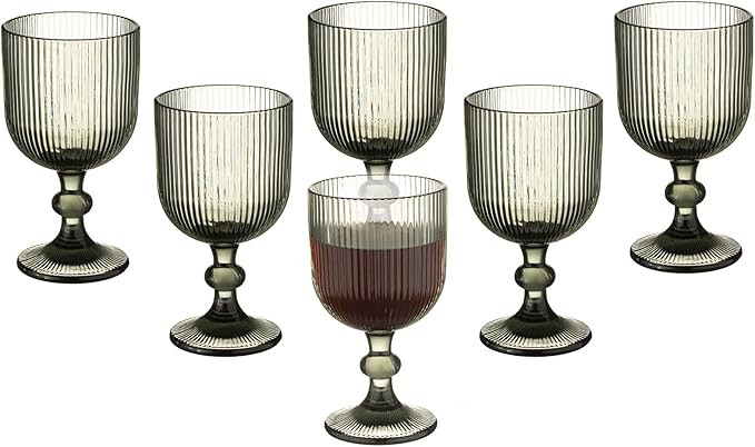 Vintage Wine Glasses Set of 6, 11 Ounces Colored Glass Water Goblets, Unique Embossed Pattern Hig... | Amazon (US)