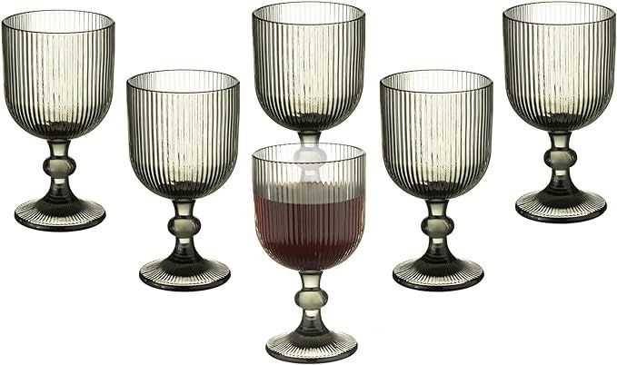 Vintage Wine Glasses Set of 6, 11 Ounces Colored Glass Water Goblets, Unique Embossed Pattern Hig... | Amazon (US)