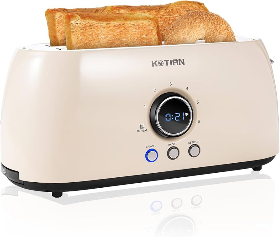 Toaster 4 Slice,KOTIAN Retro Long Slot Toasters with Countdown Timer,Stainless Steel Toaster,Bage... | Amazon (US)