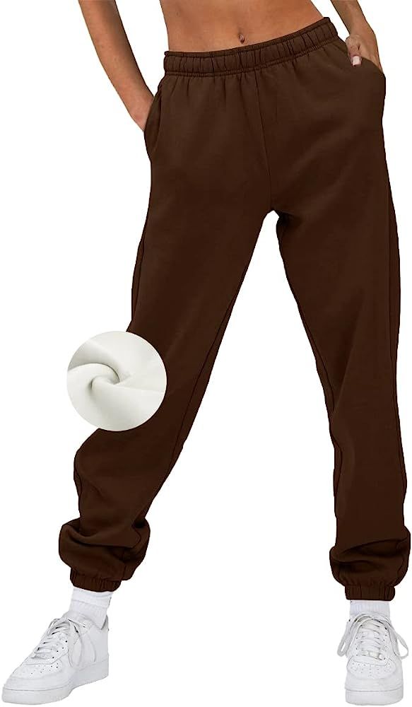 Amazon.com: AUTOMET Trendy and Winter Fashion Sweatpants for Teen Girls High Waisted Pants Brown ... | Amazon (US)