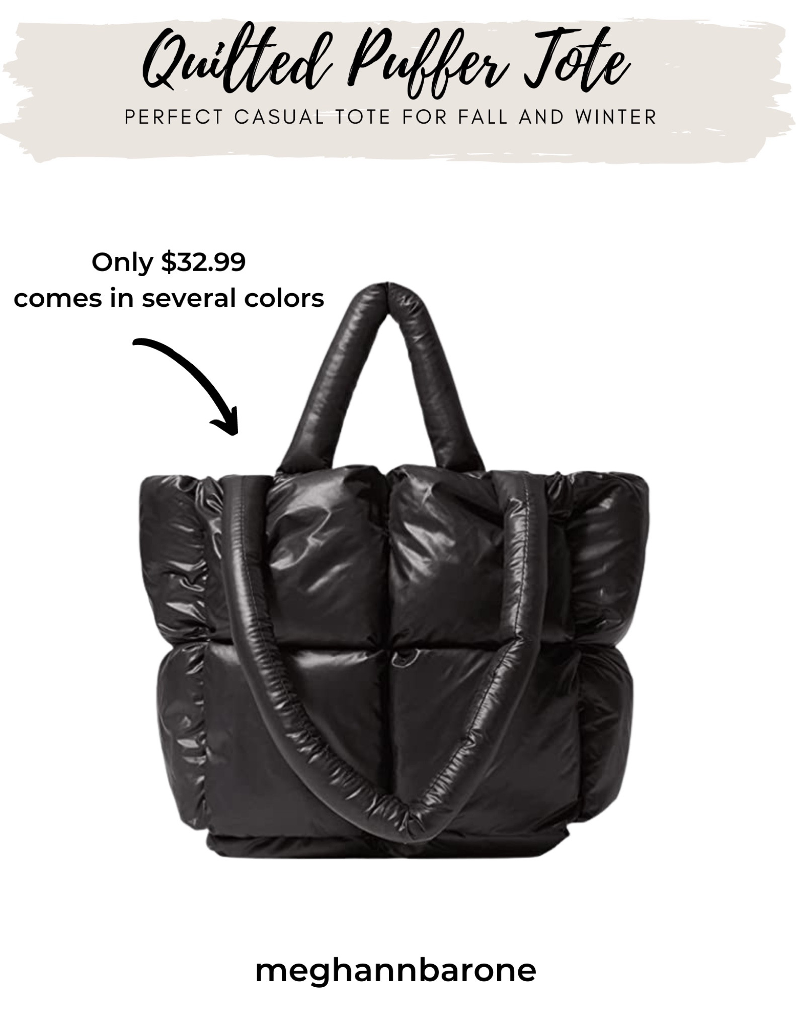 The perfect quilted puffer tote for fall. I love this one for a gym bag, carry on, baby bag or just being out and about. Perfect size and comes in lots of colors. 

#LTKfit #LTKstyletip #LTKunder50