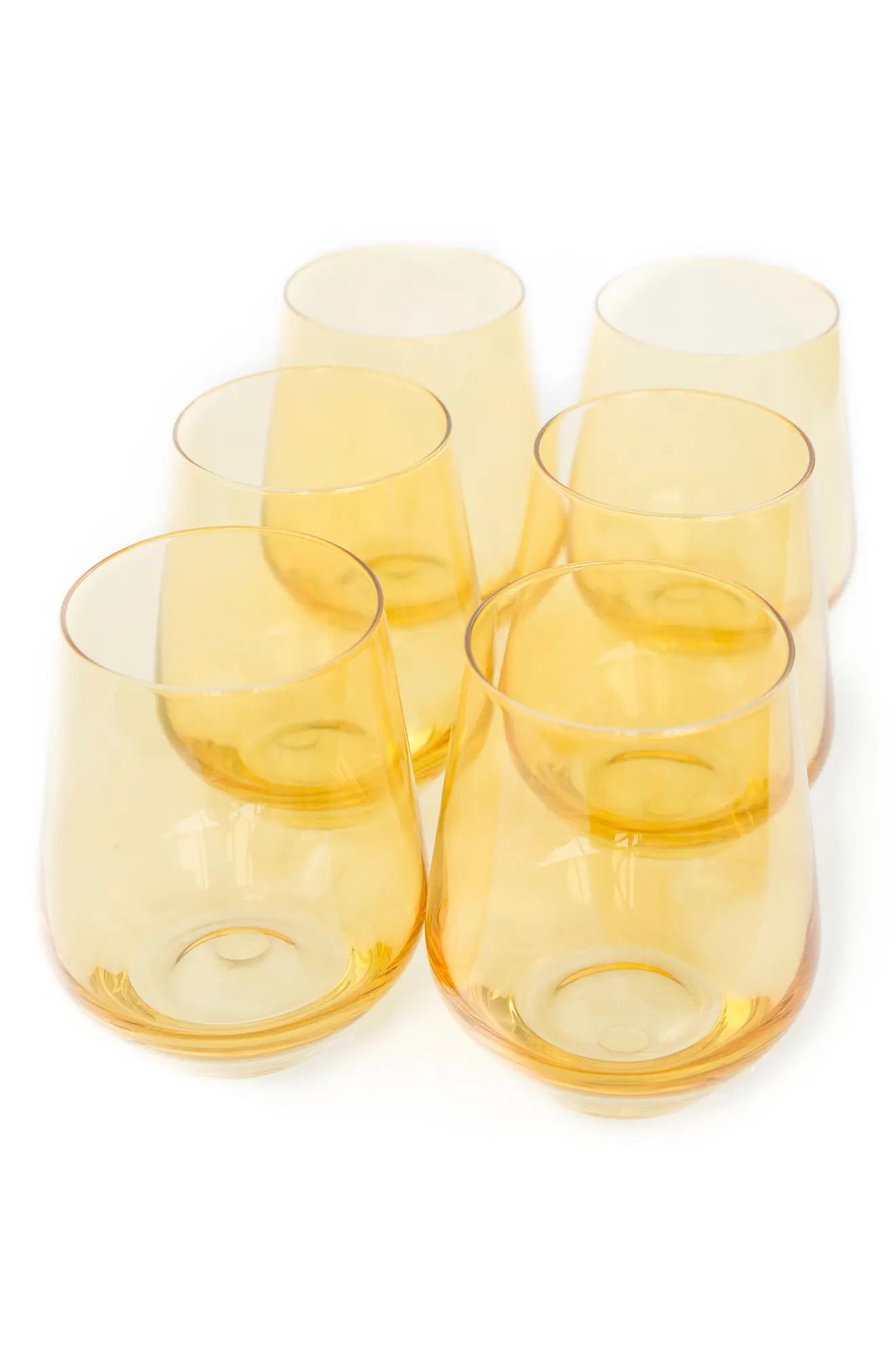 Estelle Colored Glass Set of 6 Stemless Wineglasses in Yellow at Nordstrom | Nordstrom