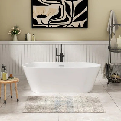 63" X 29.5" Modern Freestanding Acrylic Bathtub White Soaking Tubs Freestanding Bathtub With Drain | Wayfair North America