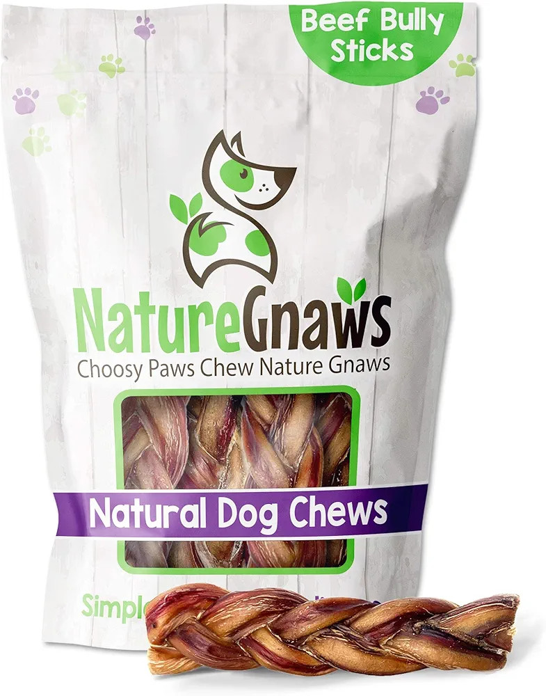 Nature Gnaws Braided Bully Sticks for Dogs - Premium Natural Beef Dental Bones - Long Lasting Dog... | Amazon (US)