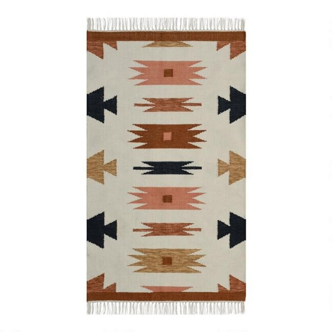 Warm Multicolor Persian Style Woven Dhurrie Area Rug | World Market