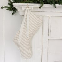 Tan Stripe Linen Christmas Stockings, Shabby Chic Holiday Stocking, French Nordic | Etsy (US)