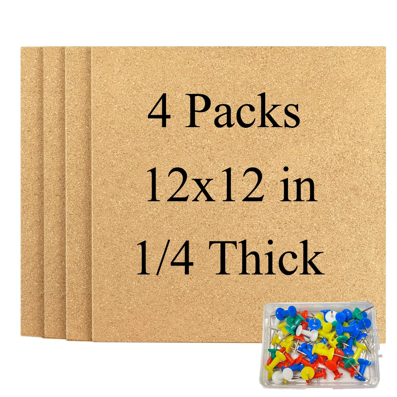 Cork Square Board for Walls, 4 Packs 12"x12" 1/4" Thick Cork Bulletin Board Self Adhesive Cork Bo... | Amazon (US)