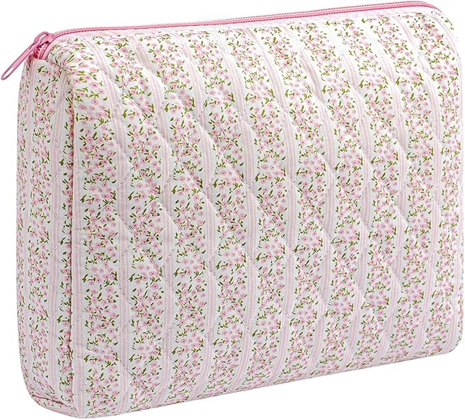 Gleyemor Quilted Makeup Bag for Women, Cute Floral Cotton Cosmetic Bag, Travel Toiletry Bag Perio... | Amazon (US)