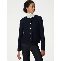 M&S Pure Cotton Tweed Collarless Short Jacket - 20 - Dark Navy, Dark Navy | Marks & Spencer IE