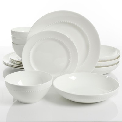 Gibson Elite Gracious Dining 16pc Bone China Double Bowl Dinnerware Set in White | Target
