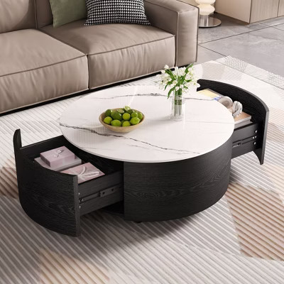 KWPZQEB Round Coffee Table, Center Table with Casters & Marble Pattern Sintered Stone Top, Accent Center Table with Hidden Drawers for Living Room | Target
