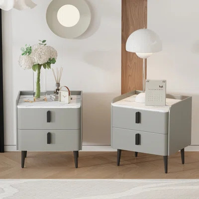 Gray Nightstands Set of 2 – Modern Night Stand with 2 Drawers & Marble-Pattern Top, Bedroom Bedside & Living Room End Table | Wayfair North America