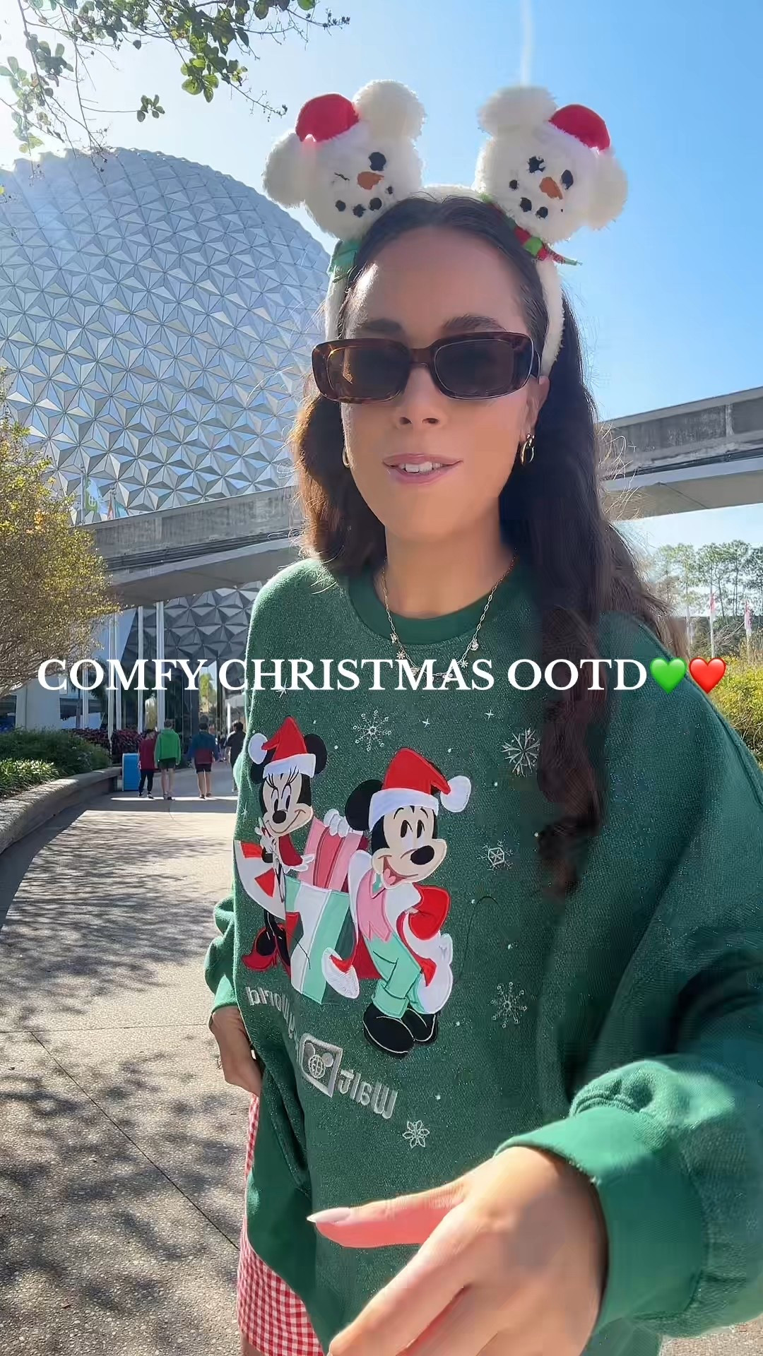 Comfy Disney OOTD💚❤️ Disney outfit, Disney Christmas outfit, Disney style, Disney Inspo, Disney ideas, Disney holidays, Disney sweatshirt, Amazon gingham boxer shorts, Disney accessories, Reebok chunky sneakers, Amazon sunglasses, Disney girl, disney aesthetic 

#LTKootd #LTKHoliday #LTKSeasonal