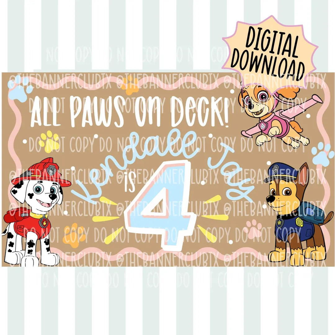 girly paw patrol Banner Template | DIGITAL FILE | paw patrol Birthday | paw patrol Canva Editable... | Etsy (US)