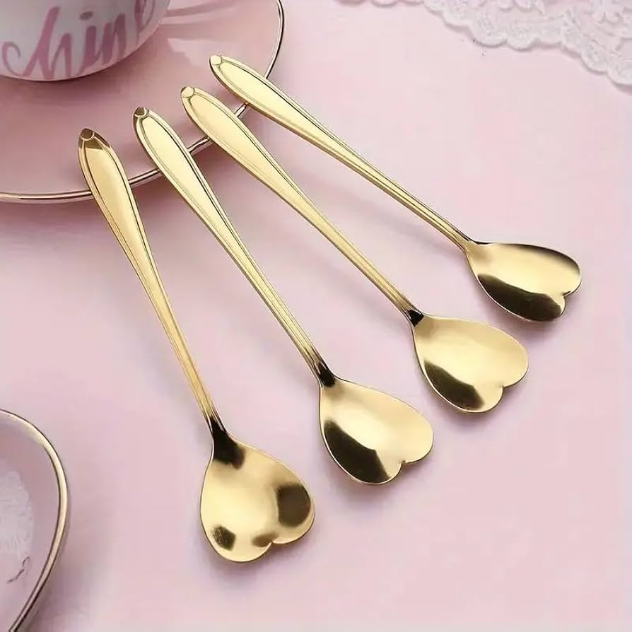 Amazon.com: Golden Coffee Spoons, 4Pcs Stainless Steel Long Handle Heart Teaspoon for Hot Chocola... | Amazon (US)