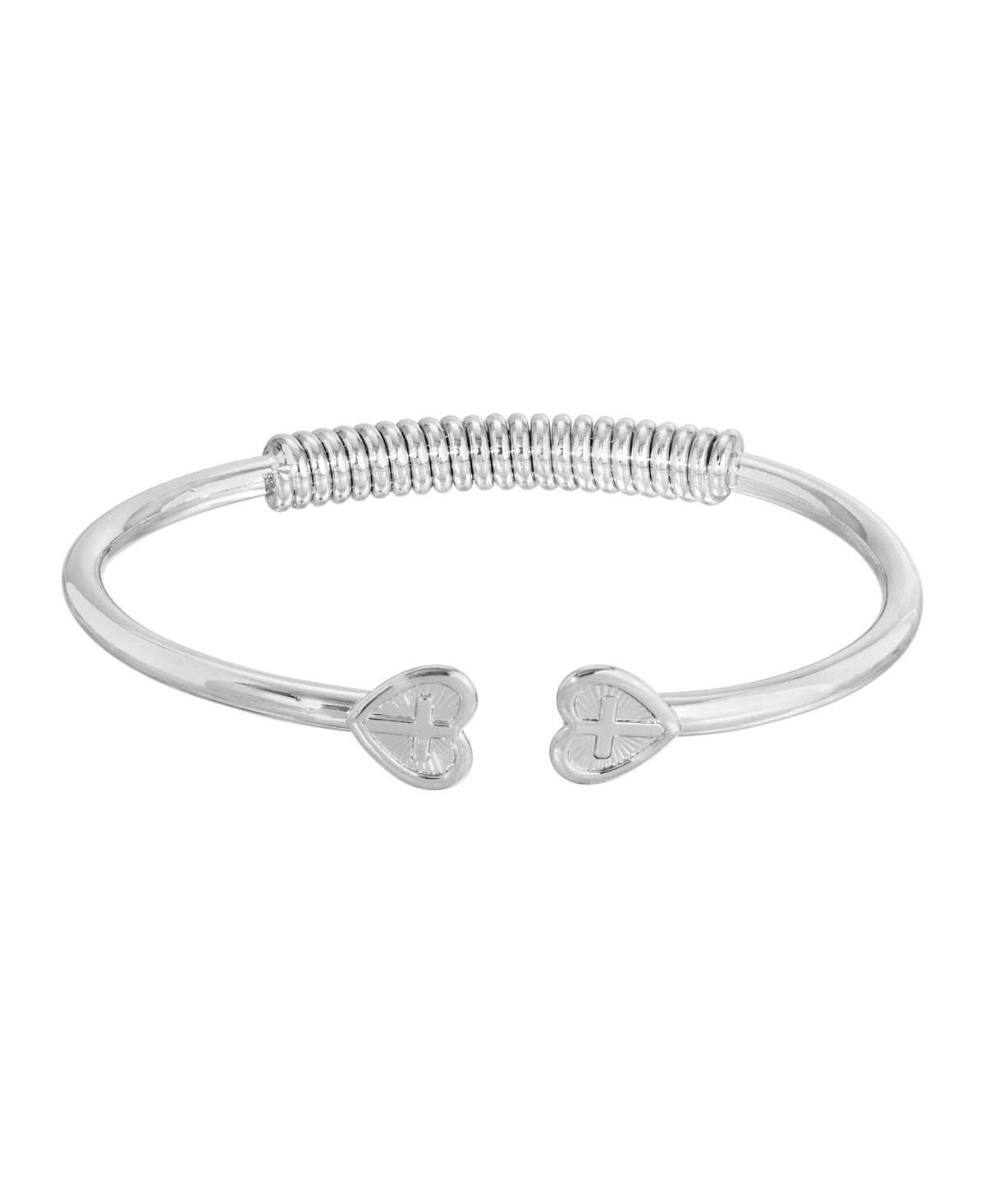 2028 Silver-Tone Heart Cross Coil Spring C-Cuff Bracelet - Gray | Macy's