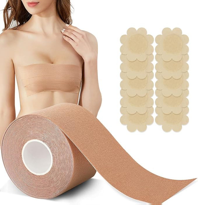 DLAIVOR Breast Tape, with 10Pcs Reusable Nipple Cover, Waterproof Adhesive push up tape Breathabl... | Amazon (US)