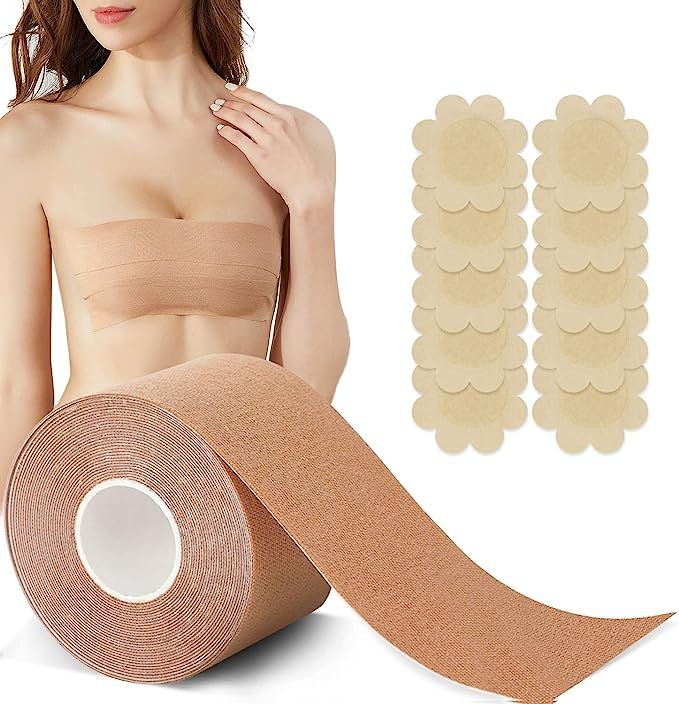 DLAIVOR Breast Tape, with 10Pcs Reusable Nipple Cover, Waterproof Adhesive push up tape Breathabl... | Amazon (US)