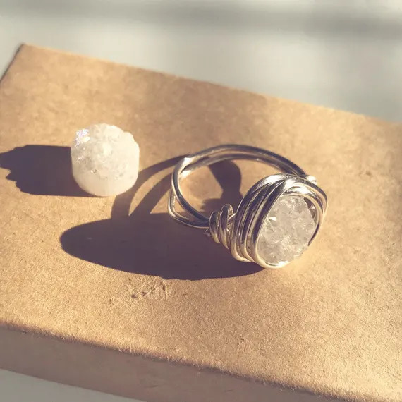 Druzy * Clear Quartz Ring Silver * - Handcrafted jewelry for Clarity, Energy Cleansing, Raise vibrat | Etsy (US)