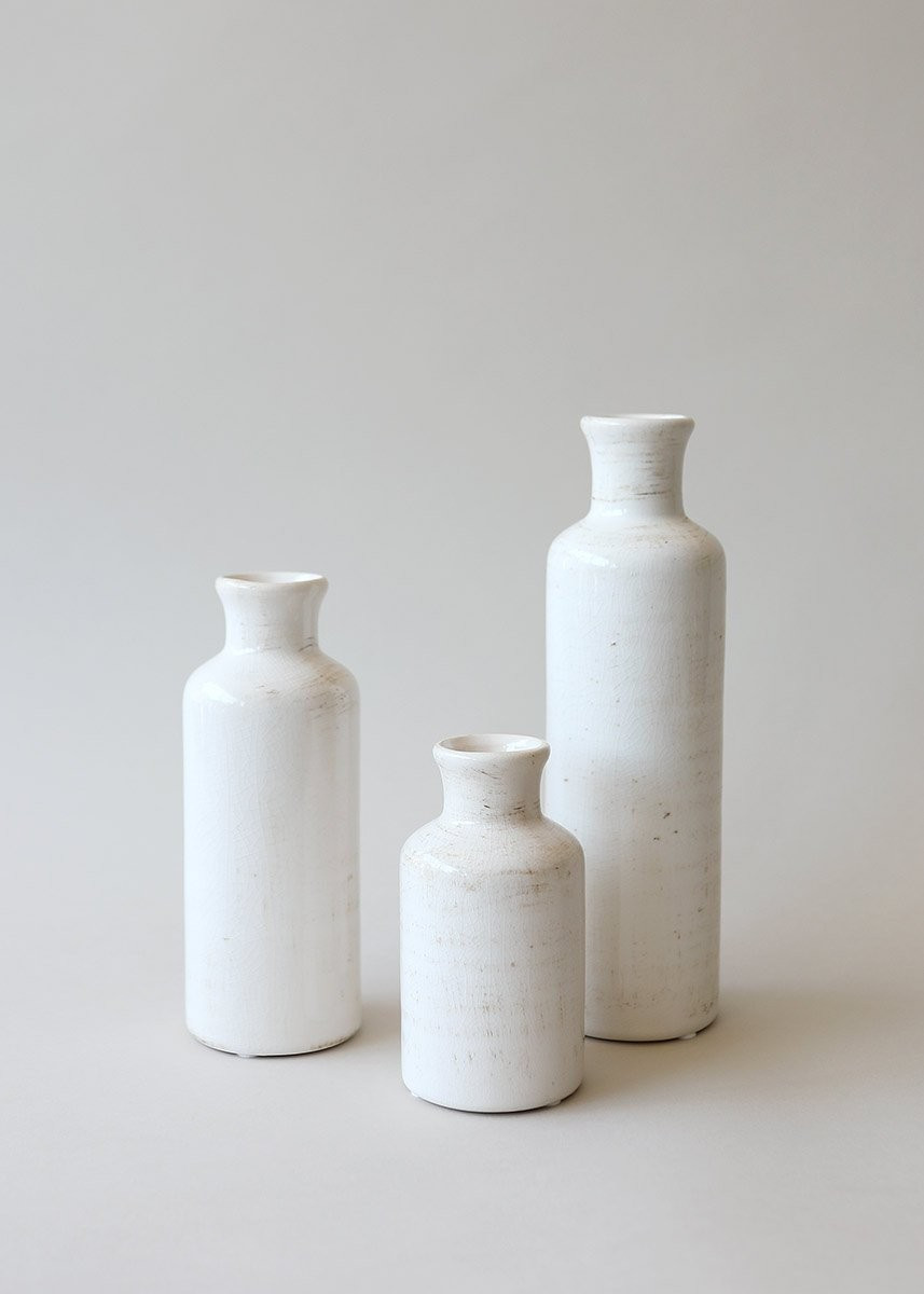 Set of 3 White-Washed Ceramic Vases - 5.25-10" Tall | Afloral (US)