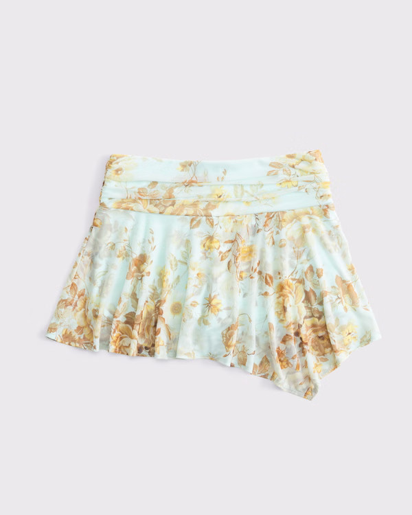 Mid Rise Asymmetrical Flirty Ruched Mini Skort | Abercrombie & Fitch (US)