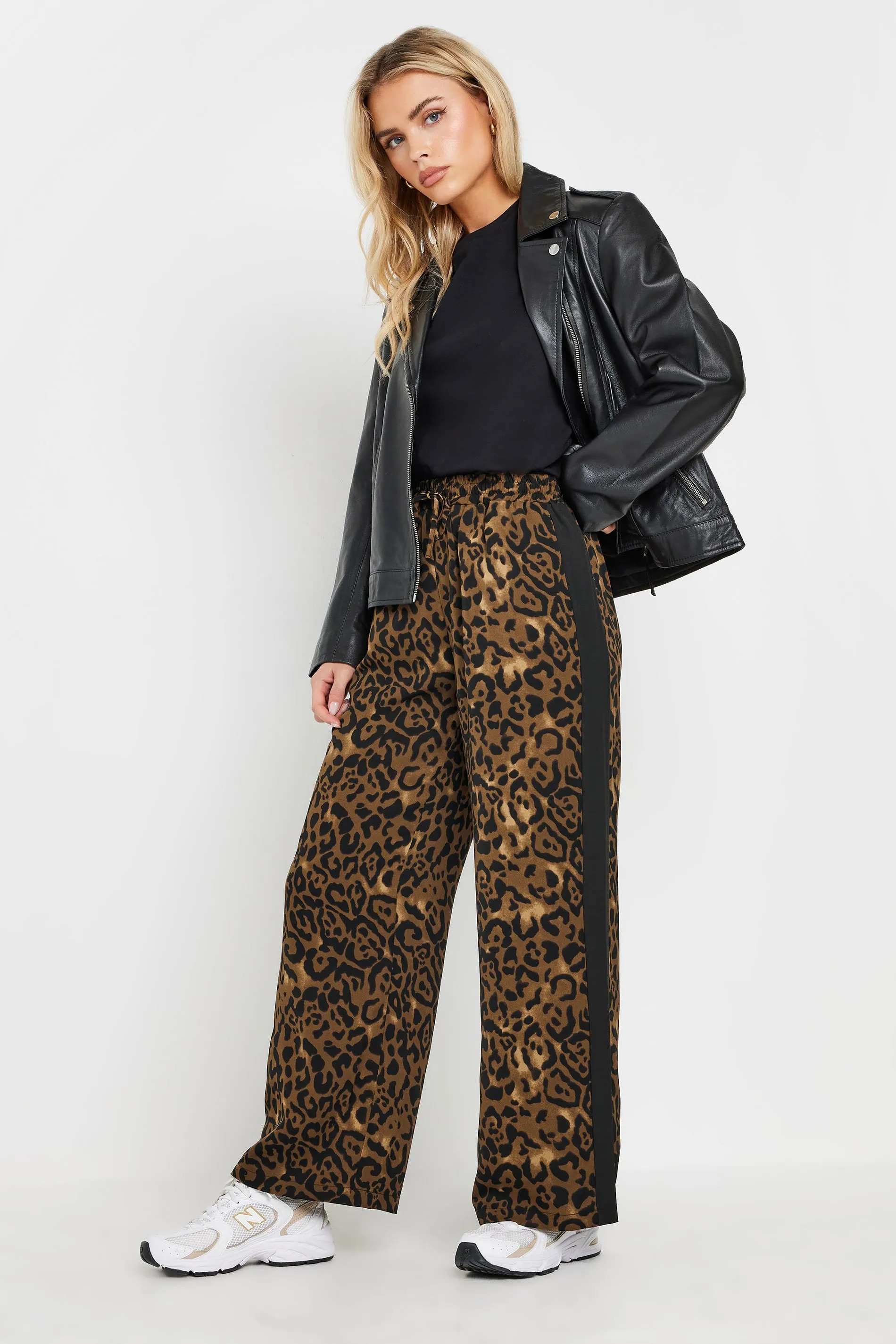 Trousers | Petite Leopard Print Striped Wide Leg Trousers | PixieGirl | Debenhams UK