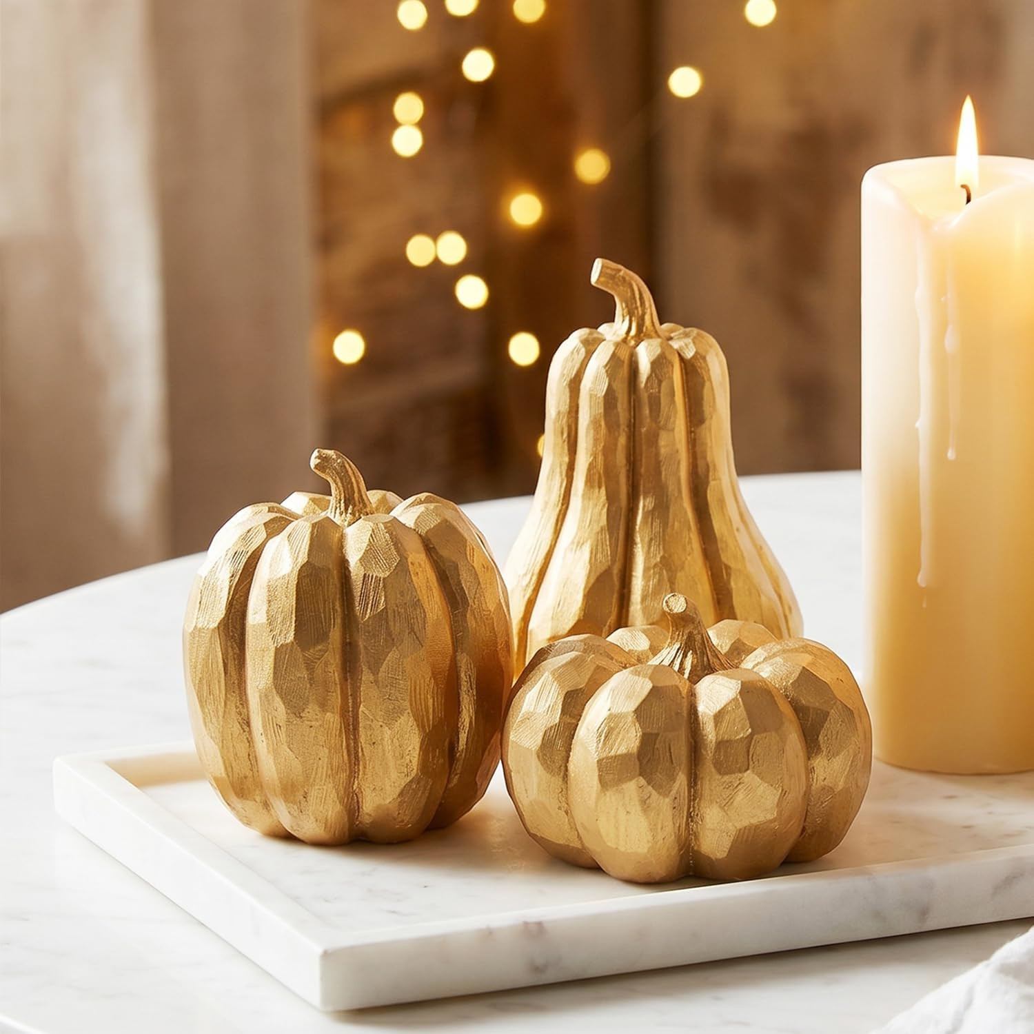Gold Pumpkin Decor, 3Pcs Resin Pumpkin Figurines Fall Decoration for Home | Amazon (US)