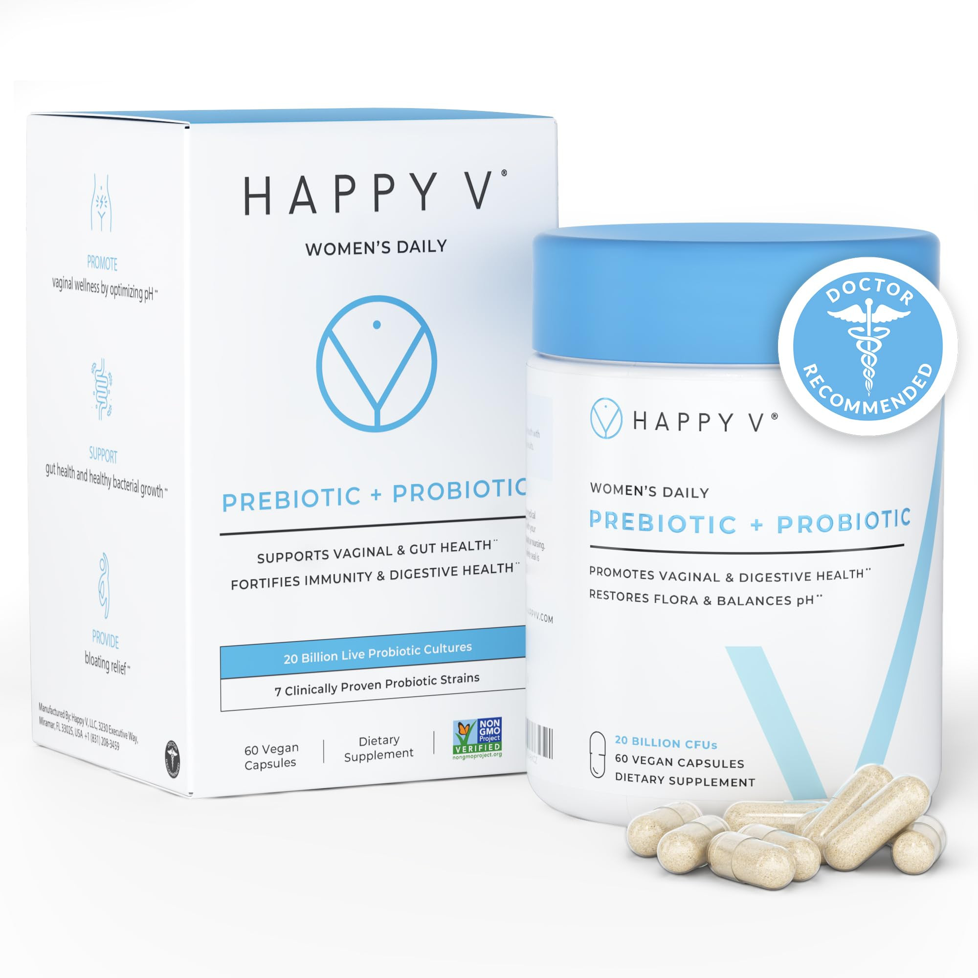 Happy V Dr. Formulated Vaginal Probiotics for Women Odor & Itch Support, Urinary & Gut Health, pH... | Amazon (US)