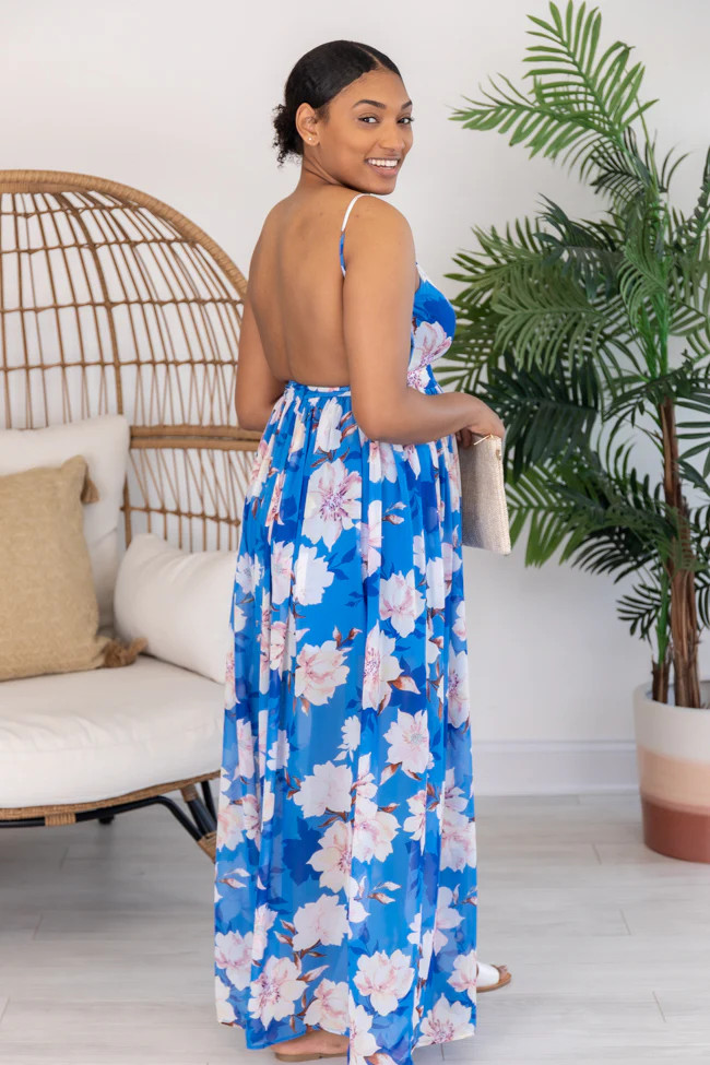 It's Love At First Sight Blue Floral Maxi Dress FINAL SALE | The Pink Lily Boutique