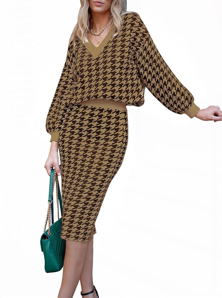 HUUSA Women 2 Piece Sweater Midi Pencil Skirt Set Fall Winter Split Dress Batwing Long Sleeve Ove... | Amazon (US)