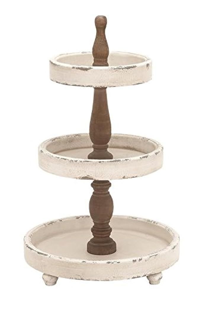 Deco 79 Large, 3-Tier Distressed White & Natural Wood Round Serving Tray Stand, Party Serving Trays, | Amazon (US)