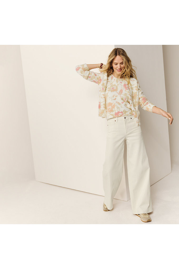 Women's Petite Recycled Denim High Rise Extra Wide Leg Jeans - Lands' End - Ivory - 18 | Lands' End (US)
