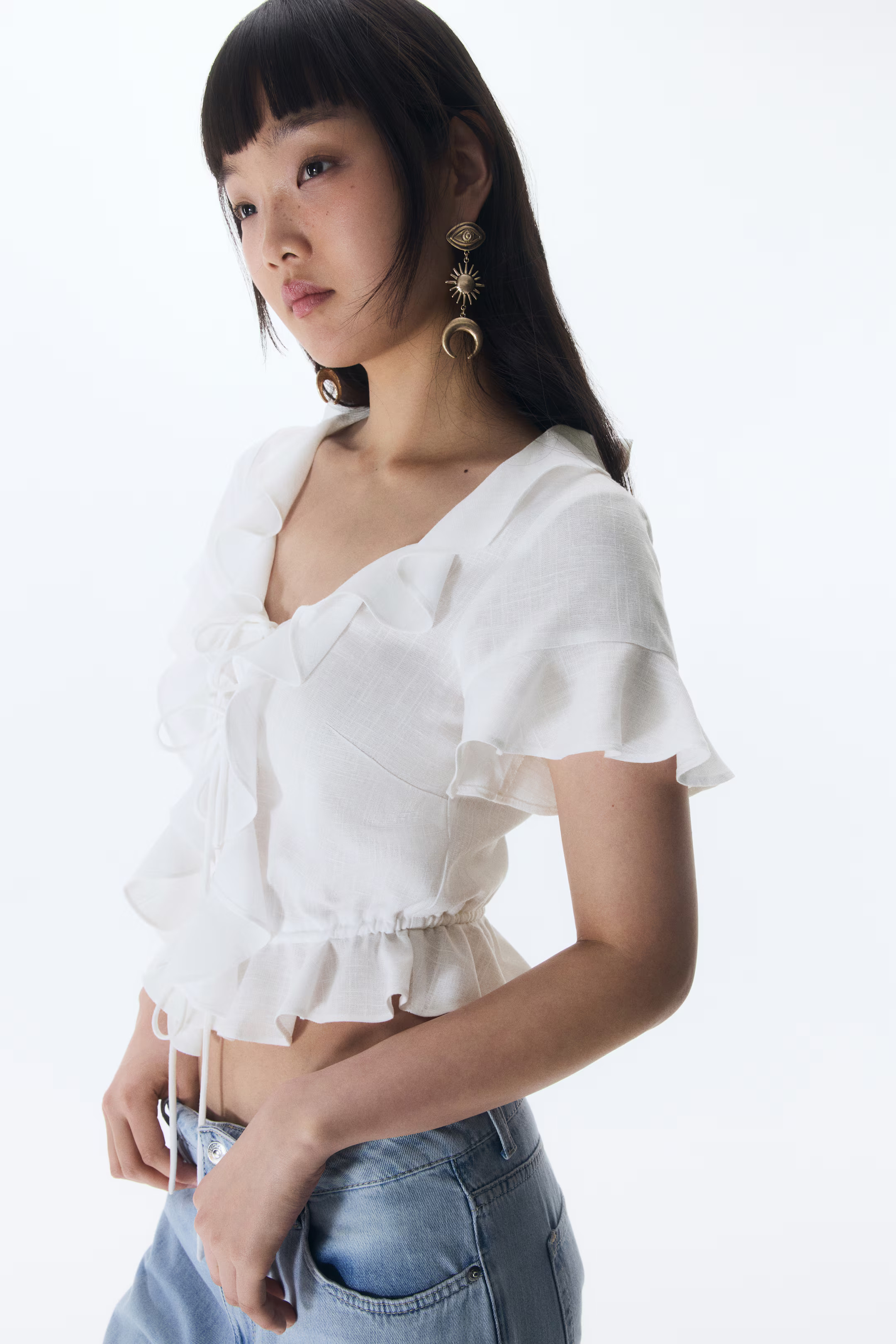 Flounced blouse - White - Ladies | H&M GB | H&M (UK, MY, IN, SG, PH, TW, HK)