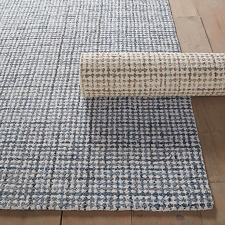 Mateo Hand Tufted Rug in Denim Blue & Khaki Cotton with Plaid Pattern | Ballard Designs, Inc.