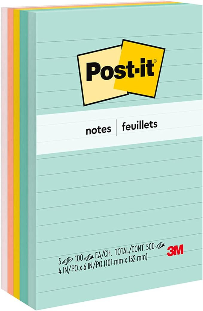 Post-it Notes, 4x6 in, 5 Pads, America's 1 Favorite Sticky Notes, Beachside Cafe Collection, Past... | Amazon (US)