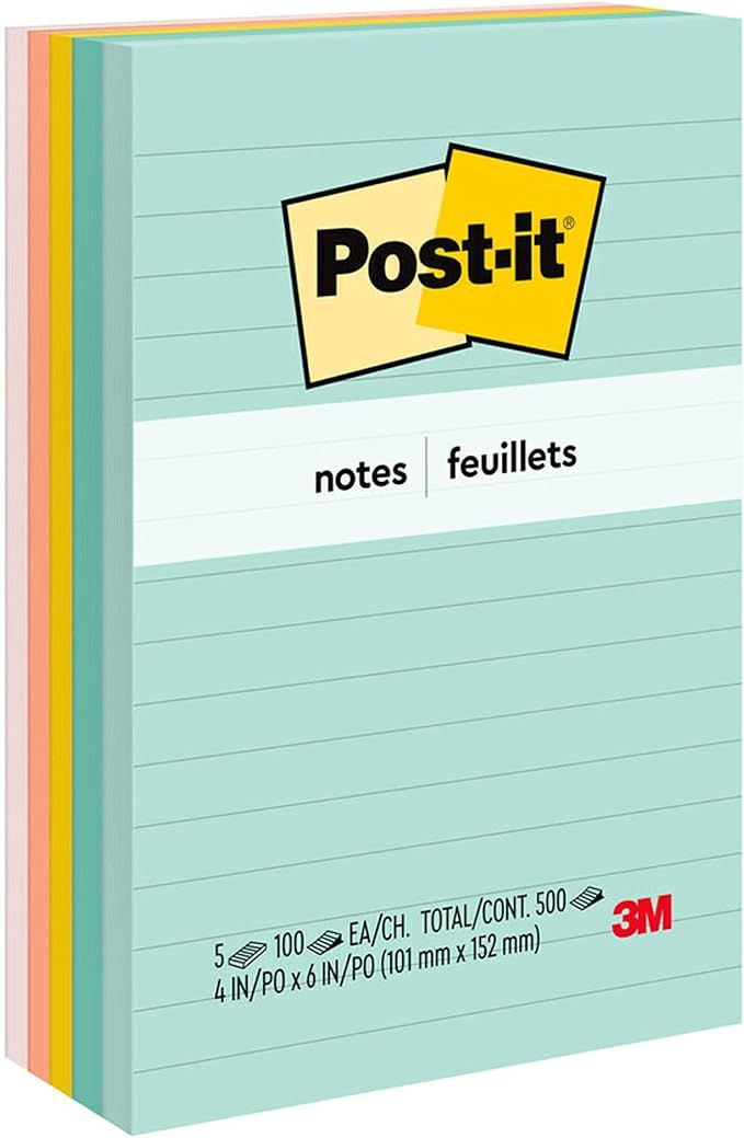 Post-it Notes, 4x6 in, 5 Pads, America's 1 Favorite Sticky Notes, Beachside Cafe Collection, Past... | Amazon (US)