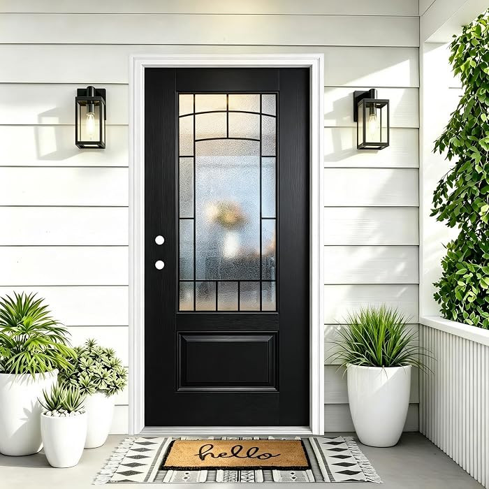 36" x 80" Fiberglass Front Entry Door, 4-9/16" Vinyl Frame Black Exterior Door with 3/4 Lite Clou... | Amazon (US)
