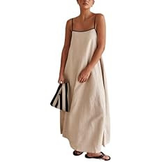 Amazon.com: UEHCNFU Women's 2025 Summer Sexy Maxi Dress Sleeveless V Neck Color Contrast Hollow S... | Amazon (US)