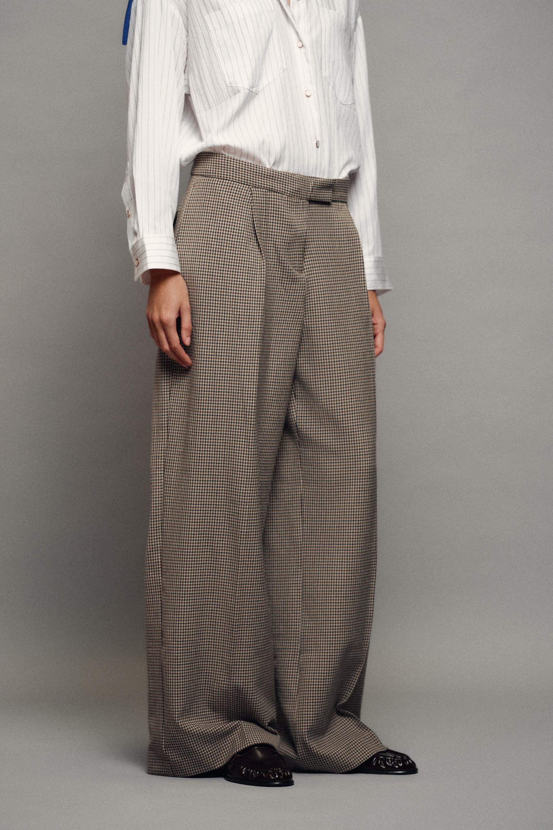 Zara - Wide-Leg Pleated Pants - Stone - S - Woman | Zara US