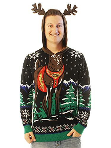 Ugly Christmas Party Unisex Ugly Christmas Sweater Reindeer Hoodie Black-Medium Reindeer Hoodie Black | Amazon (US)