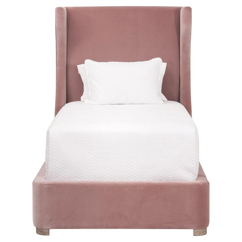 Anastasia Modern Classic Pink Velvet Upholstered Oak Wood Wingback Bed - Twin | Kathy Kuo Home