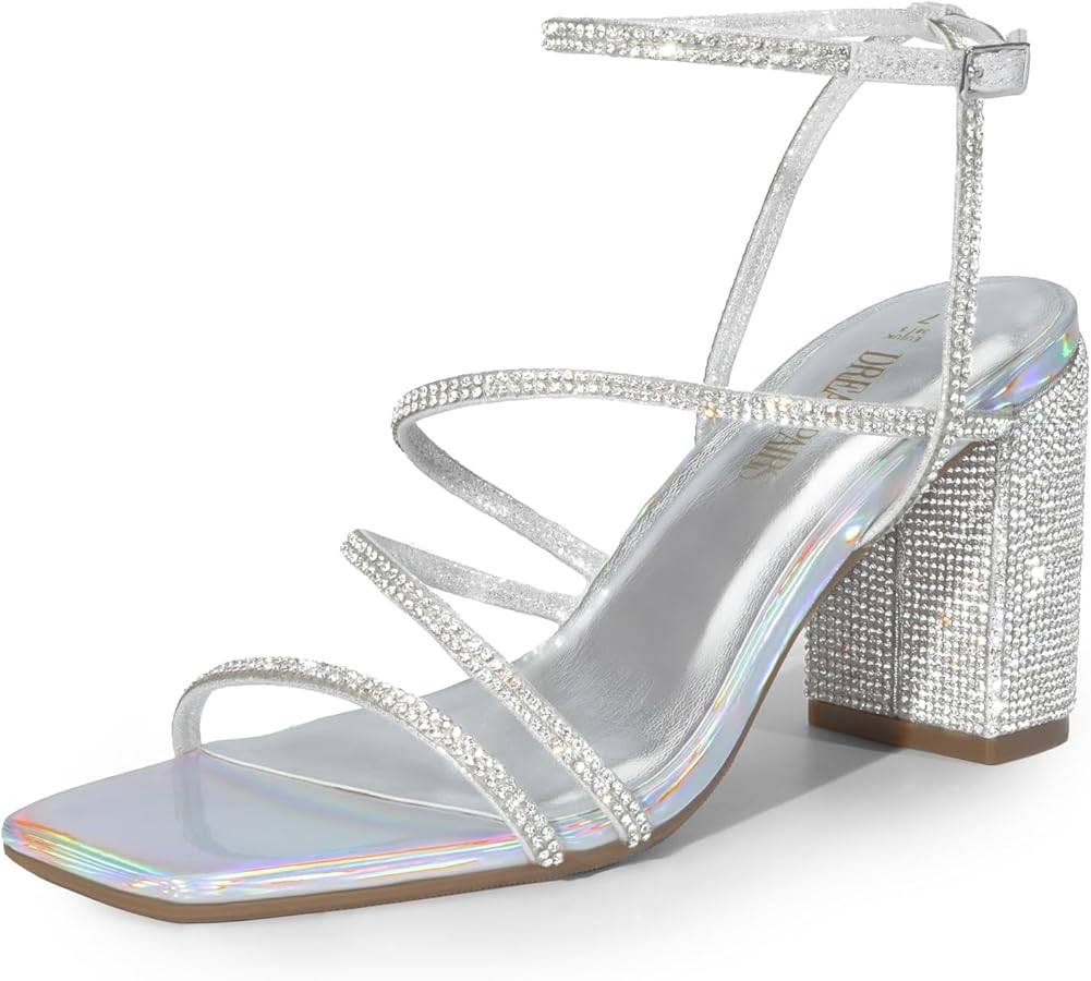 DREAM PAIRS Women's Heels Chunky Block Strappy Square Open Toe Ankle Buckle Heeled Sandals Weddin... | Amazon (US)