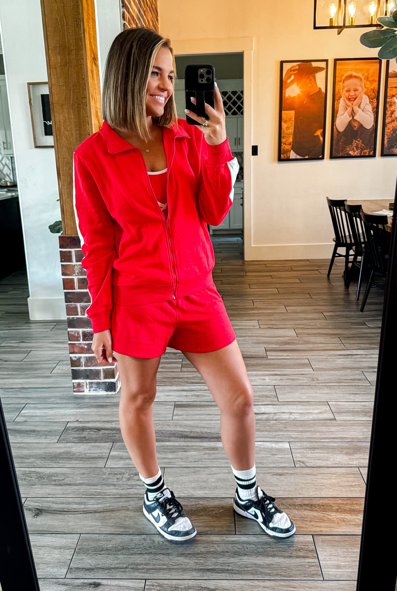 Size medium shorts 
Size large sweatshirt 
Size large bra 

Women’s lounge shorts. Track suit. Sweatsuit. 

Such a cute outfit all from target  

#LTKStyleTip #LTKFindsUnder50 #LTKActive