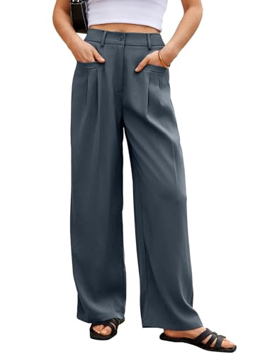 EVALESS Womens Wide Leg Palazzo Pants High Waisted Casual Loose Lounge Work Trousers Dark Grey M | Amazon (US)