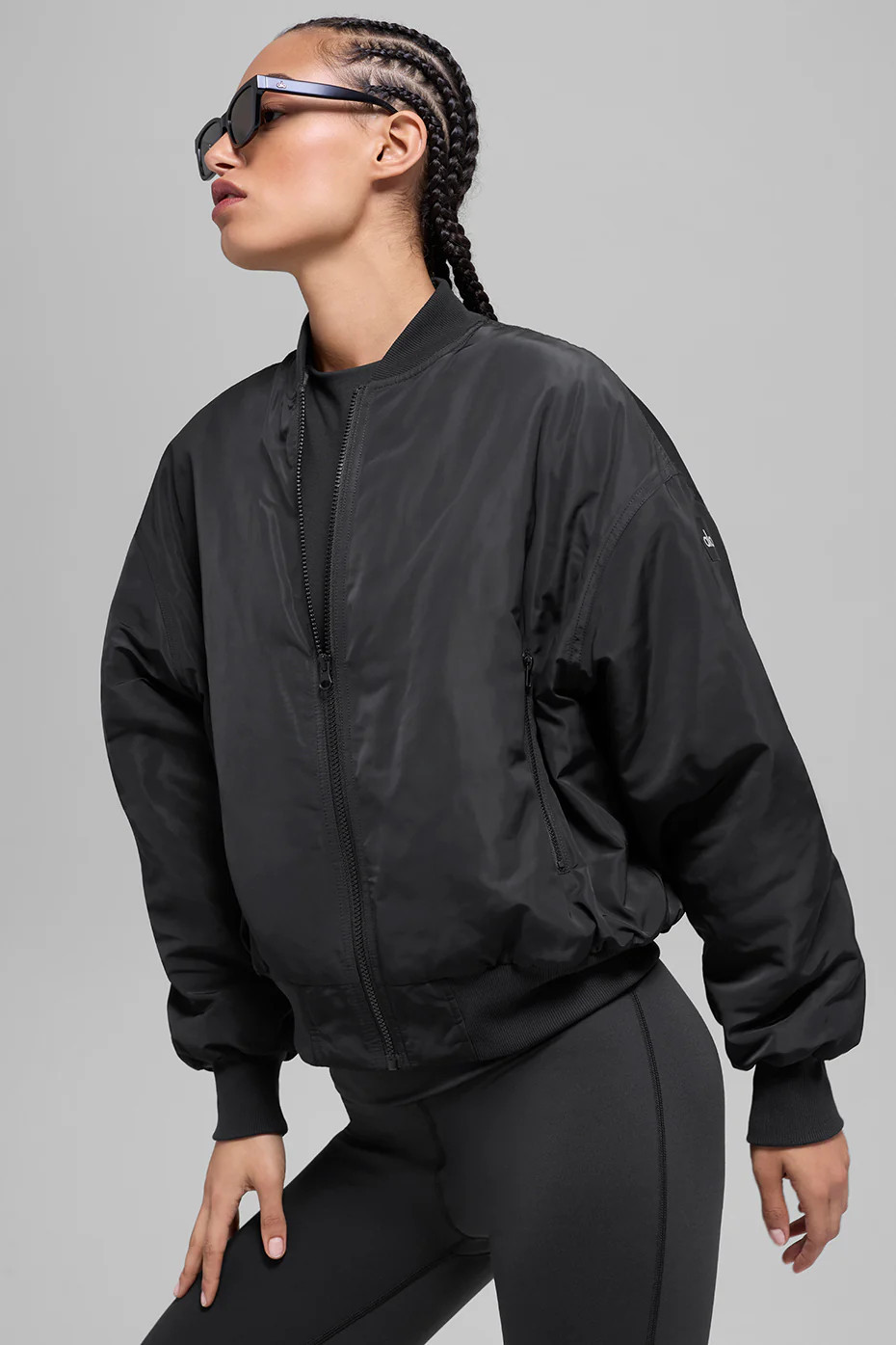 ALO | Faux Fur Urbanite Bomber Jacket in Black/Ivory, Size: XS | Alo Yoga (US)