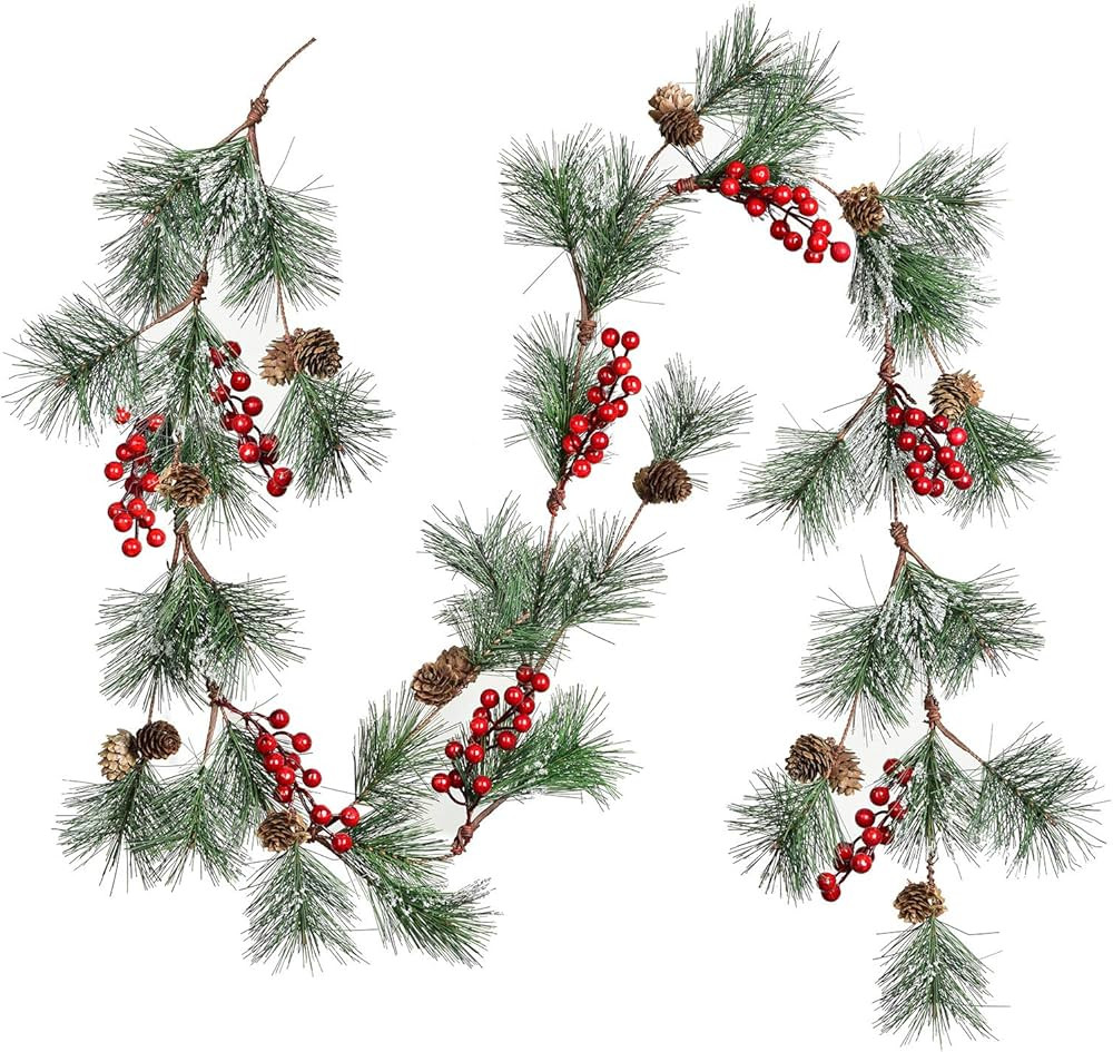 DearHouse 6FT Berry Christmas Garland with Pine Needles Berries Pinecones Winter Artificial Green... | Amazon (US)